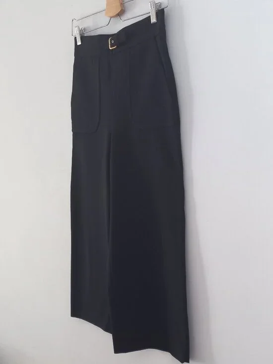 RED VALENTINO black high waist wide leg dress pants with gold belt buckle - Picture 3 of 13